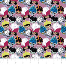 Load image into Gallery viewer, Disney Villains Kawaii Collection - Cute Villain Faces - Purple Fabric - 1/2 Meter - Cotton Fabric