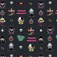 Load image into Gallery viewer, Disney Villains Kawaii Collection - Power Hungry - Charcoal Fabric - 1/2 Meter - Cotton Fabric