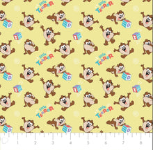 Load image into Gallery viewer, Character Nursery - Looney Tunes Taz Little Terror - Yellow Fabric - 1/2 Meter - Cotton Fabric