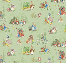 Charger l'image dans la galerie, Peter Rabbit and Friends Characters - Green Fabric - 1/2 Meter - Cotton Fabric