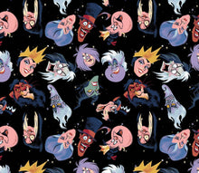 Load image into Gallery viewer, Disney Villains Mayhem Collection - So Many Villains Toss - Black Fabric - 1/2 Meter - Cotton Fabric