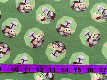 Charger l'image dans la galerie, Star Wars Mandalorian II Mando and Child Toss Green Fabric - 1/2 Meter - Cotton Fabric