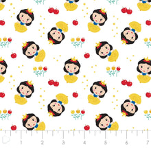 Load image into Gallery viewer, Disney Princess Kawaii - Cute Snow White Toss - White Fabric - 1/2 Meter - Cotton Fabric