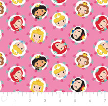Load image into Gallery viewer, Disney Princess Kawaii - Cute Princess Frames - Pink Fabric - 1/2 Meter - Cotton Fabric