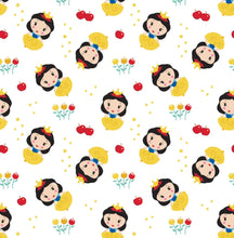 Load image into Gallery viewer, Disney Princess Kawaii - Cute Snow White Toss - White Fabric - 1/2 Meter - Cotton Fabric