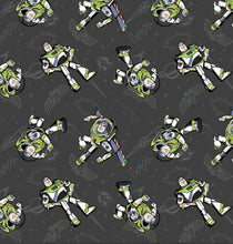 Load image into Gallery viewer, Disney/Pixar Toy Story Collection III Buzz Spotlight -Buzz Pose- Charcoal Fabric - 1/2 Meter - Cotton Fabric