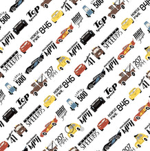 Load image into Gallery viewer, Cars Collection III by Disney-Pixar - Racing Terms - White Fabric - 1/2 Meter - Cotton Fabric