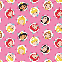 Load image into Gallery viewer, Disney Princess Kawaii - Cute Princess Frames - Pink Fabric - 1/2 Meter - Cotton Fabric