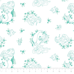 Little Mermaid - White Fabric - 1/2 Meter - Cotton Fabric