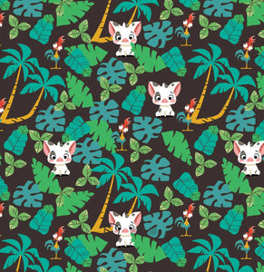 Moana Collection II - Pua and Hei Hei - Charcoal Fabric - 1/2 Meter - Cotton Fabric
