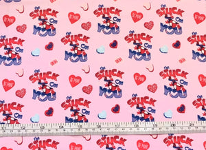 Character Valentine’s Day - Spider-Man I’m Stuck on You - Light Pink Fabric - 1/2 Meter - Cotton Fabric