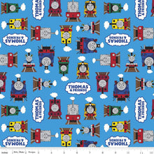 Load image into Gallery viewer, Thomas and Friends Blue Fabric - 1/2 Meter - Cotton Fabric
