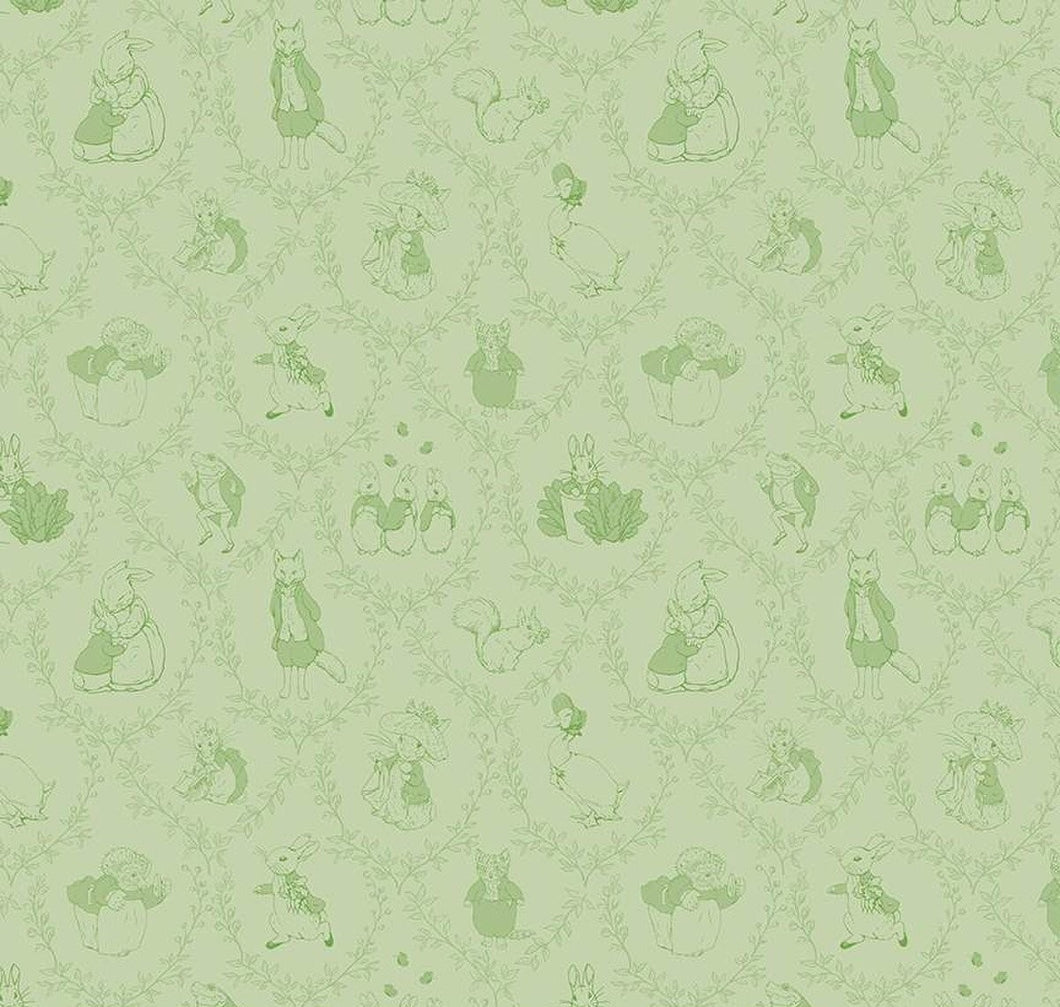 Peter Rabbit and Friends Toile - Green Fabric - 1/2 Meter - Cotton Fabric
