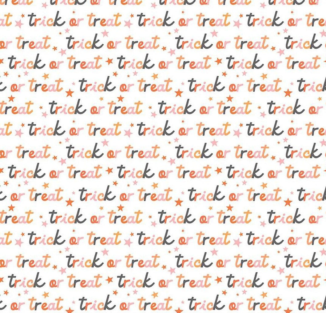 Hey Pumpkin Trick Or Treat C16034 - White Fabric - 1/2 Meter - Cotton Fabric