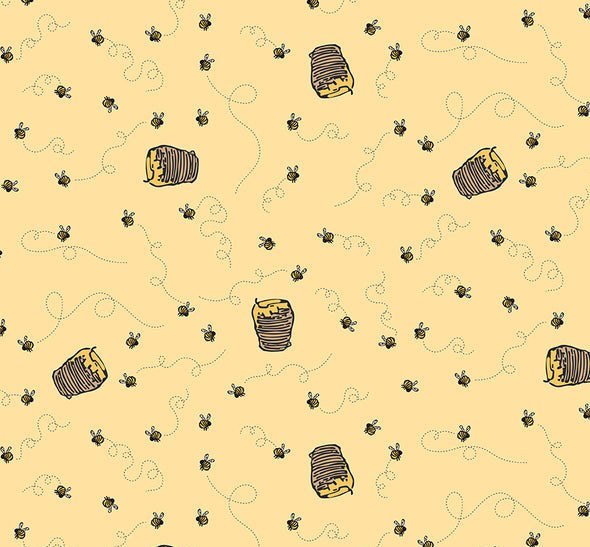 Winnie The Pooh Bees Sunshine C17004 - Yellow Fabric - 1/2 Meter - Cotton Fabric