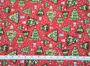 Christmas Tree - Makower UK - Red Fabric - 1/2 Meter - Cotton Fabric