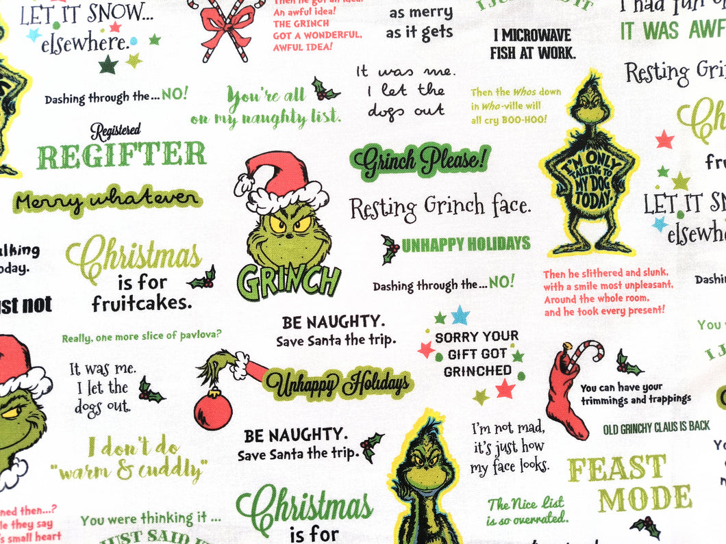 How the Grinch Stole Christmas ADE-20280 223 White Robert Kaufman - 1/2 Meter - Cotton Fabric
