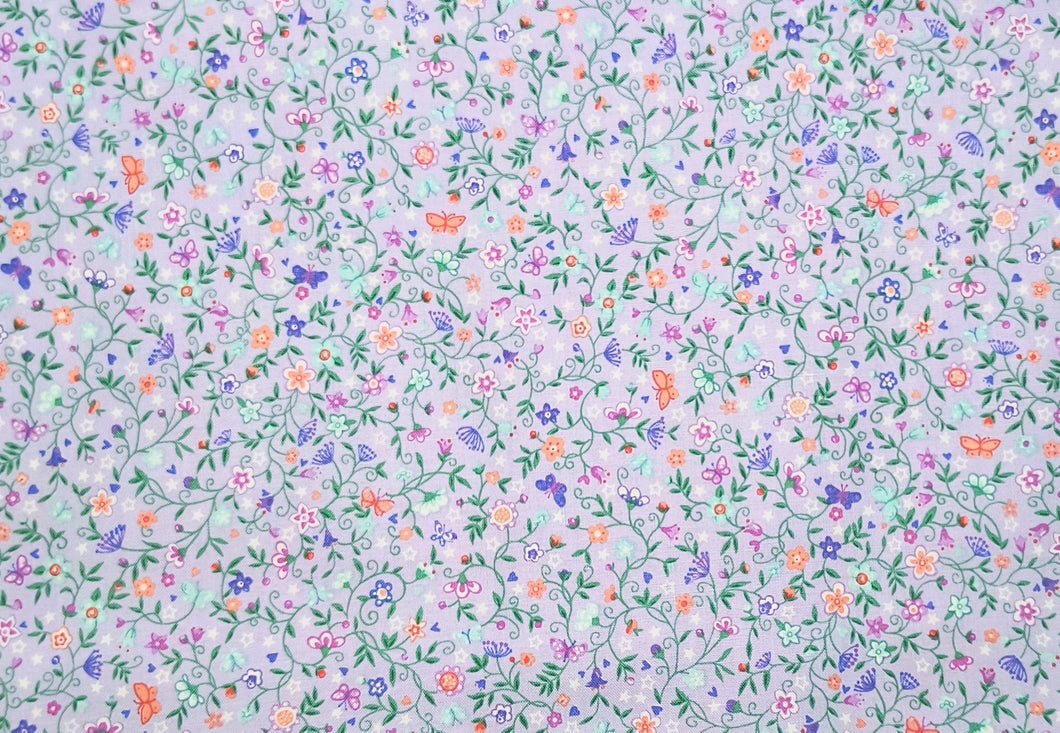 Fairies Friends Flowers - Light Purple Fabric - 1/2 Meter - Cotton Fabric