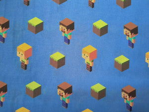 Minecraft Alex and Steeve - Blue Fabric - 1/2 Meter - Cotton Fabric