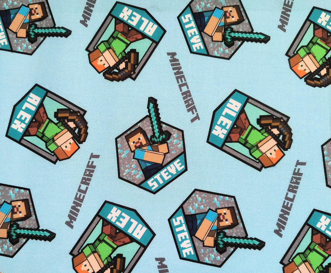 Minecraft Alex and Steeve - Aqua Fabric - 1/2 Meter - Cotton Fabric
