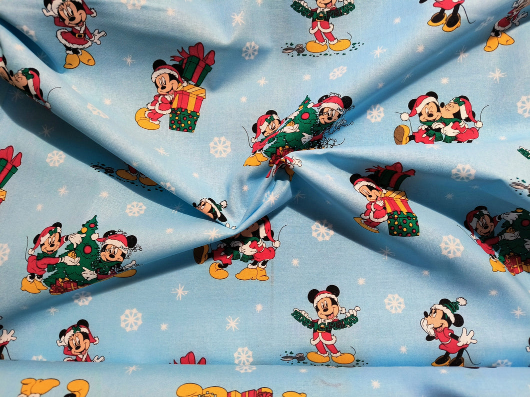 Disney - Mickey and Friends Christmas Day 71753 - Light Blue Fabric - 1/2 Meter - Cotton Fabric