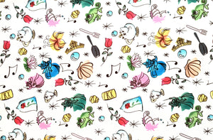 Princess Icon Toss 73936 - White Fabric - 1/2 Meter - Cotton Fabric