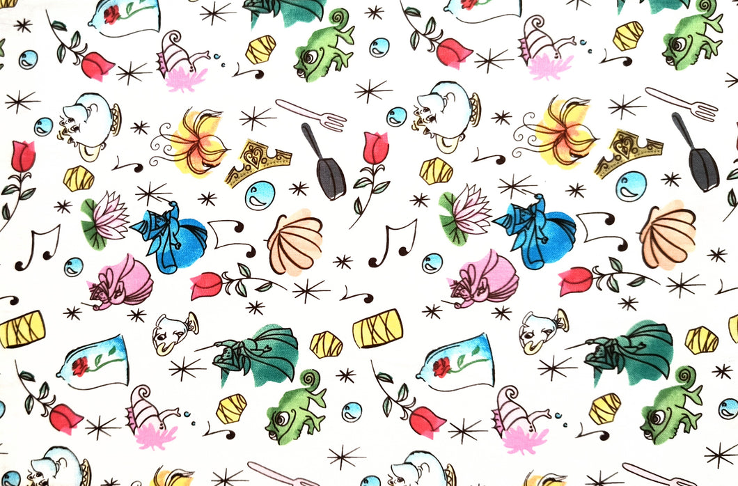 Princess Icon Toss 73936 - White Fabric - 1/2 Meter - Cotton Fabric