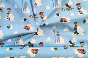 Toy Story Friends Sketch - Light Blue Fabric - 1/2 Meter - Cotton Fabric