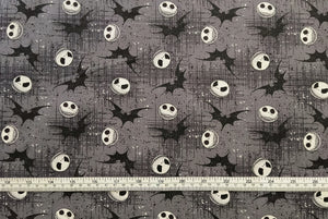 Jack whit Bats 72947 - Gray Fabric - 1/2 Meter - Cotton Fabric