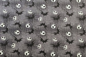 Jack whit Bats 72947 - Gray Fabric - 1/2 Meter - Cotton Fabric