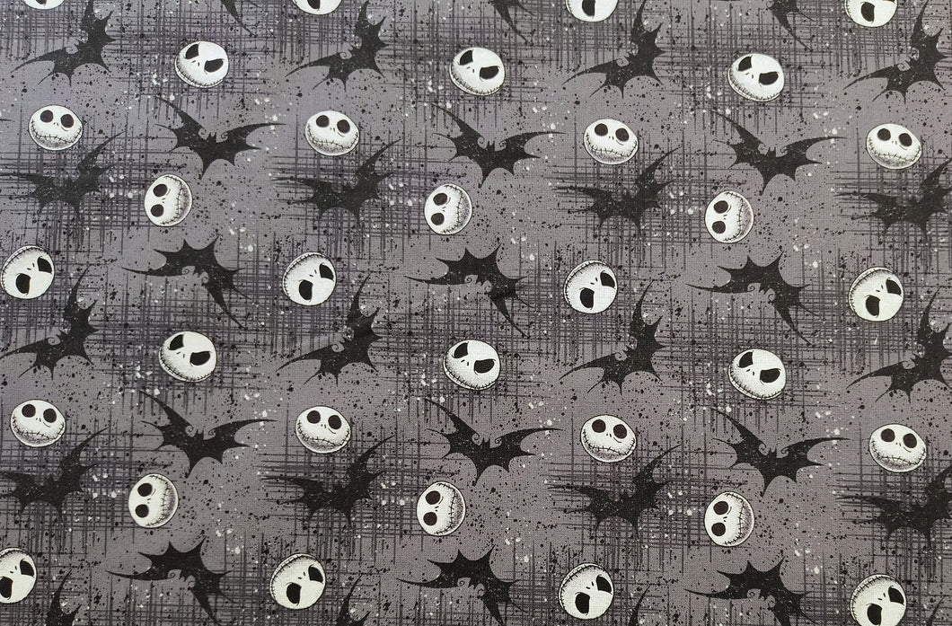 Jack whit Bats 72947 - Gray Fabric - 1/2 Meter - Cotton Fabric