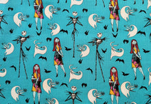 Load image into Gallery viewer, Jack And Sally whit Zero 73200 - Aqua Fabric - 1/2 Meter - Cotton Fabric
