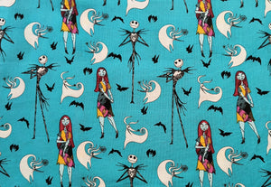 Jack And Sally whit Zero 73200 - Aqua Fabric - 1/2 Meter - Cotton Fabric