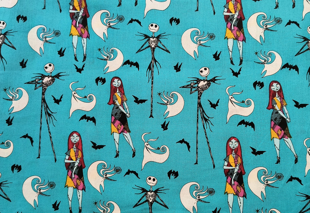 Jack And Sally whit Zero 73200 - Aqua Fabric - 1/2 Meter - Cotton Fabric