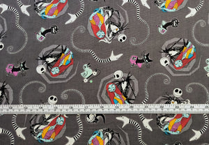 Jack And Sally Vortex 75252 - Gray Fabric - 1/2 Meter - Cotton Fabric