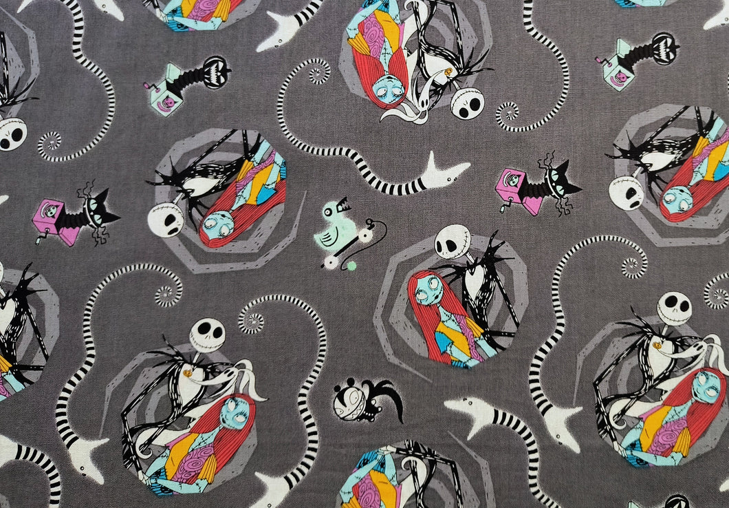 Jack And Sally Vortex 75252 - Gray Fabric - 1/2 Meter - Cotton Fabric