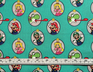 Super Mario Badge - Turqoise Fabric - 1/2 Meter - Cotton Fabric