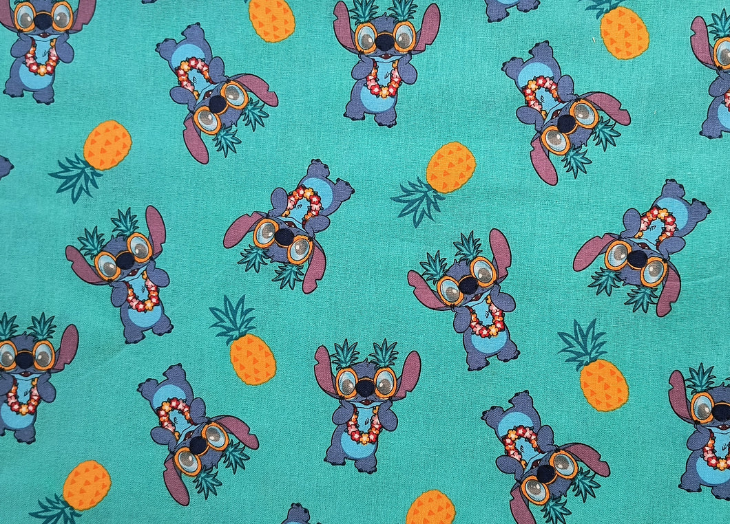 Stitch Pineapple - Aqua Fabric - 1/2 Meter - Cotton Fabric