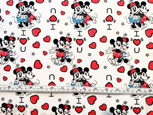 Mickey and Minnie I love You - White Fabric - 1/2 Meter - Cotton Fabric