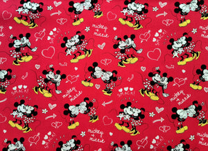 Love Mickey and Minnie - Red Fabric - 1/2 Meter - Cotton Fabric