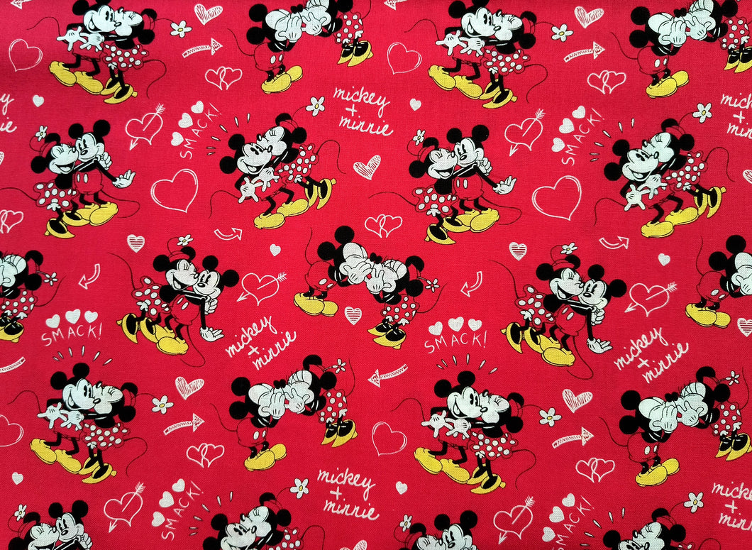 Love Mickey and Minnie - Red Fabric - 1/2 Meter - Cotton Fabric