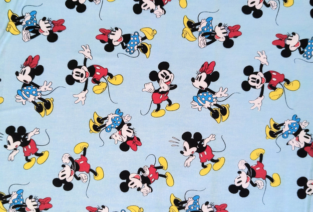 Mickey and Minnie - Light Blue Fabric - 1/2 Meter - Cotton Fabric