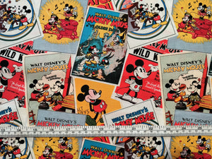 Mickey Retro Posters - Multi Fabric - 1/2 Meter - Cotton Fabric