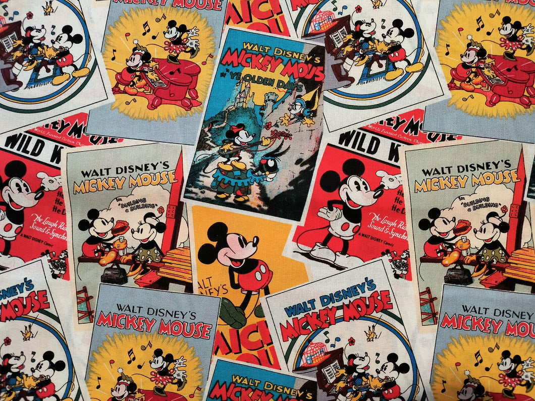 Mickey Retro Posters - Multi Fabric - 1/2 Meter - Cotton Fabric