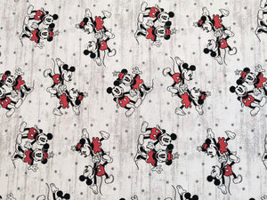 Mickey and Minnie Starlight - White/Grey Fabric - 1/2 Meter - Cotton Fabric