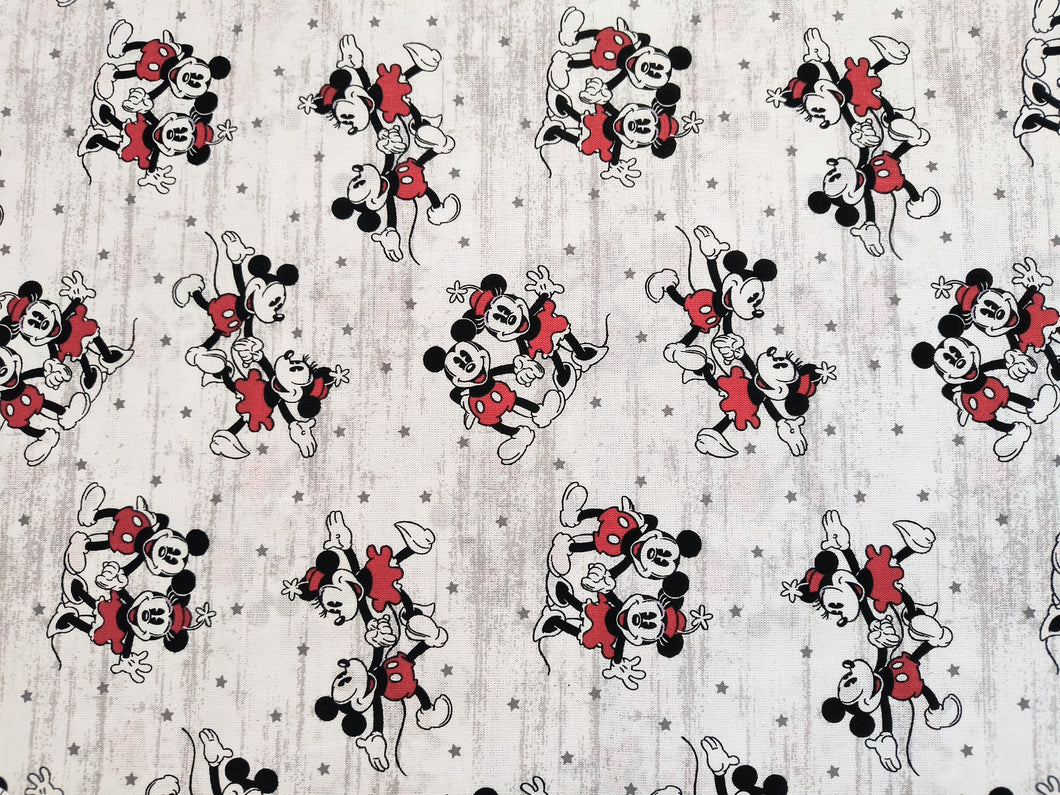 Mickey and Minnie Starlight - White/Grey Fabric - 1/2 Meter - Cotton Fabric