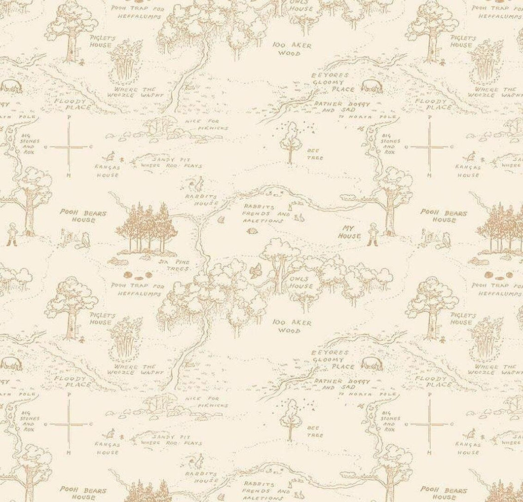 Winnie The Pooh Map C1700 - Cream Fabric - 1/2 Meter - Cotton Fabric