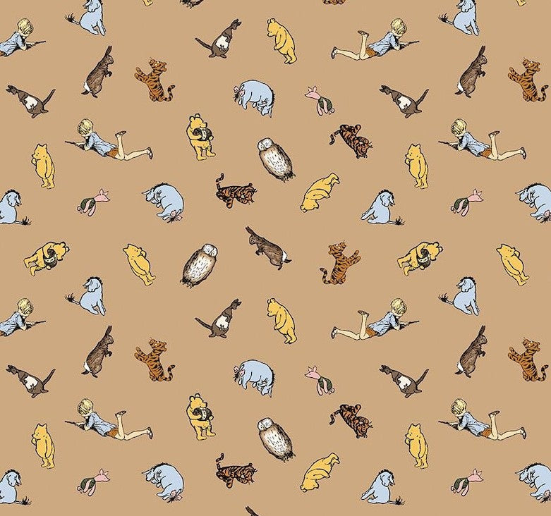 Winnie The Pooh Characters C17003 - Brown Fabric - 1/2 Meter - Cotton Fabric