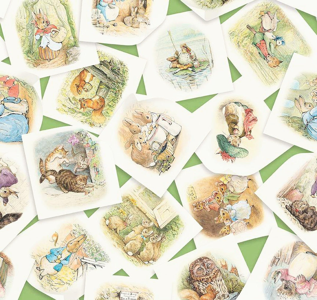 Peter Rabbit and Friends Main - Green Fabric - 1/2 Meter - Cotton Fabric