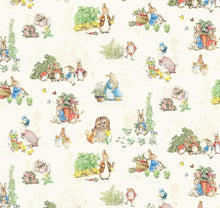 Charger l&#39;image dans la galerie, Peter Rabbit and Friends Characters - Cream Fabric - 1/2 Meter - Cotton Fabric
